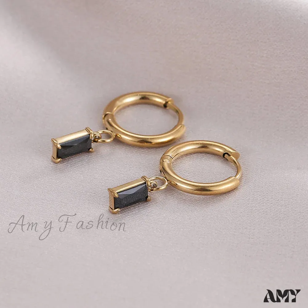 14K Rectangular Colorful Zircons Pendant Earrings