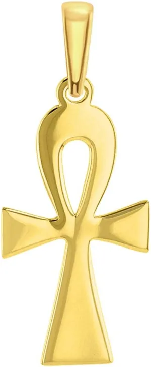 14k Solid Yellow Gold Egyptian Coptic Ankh Cross Pendant with High Polish (1.6")