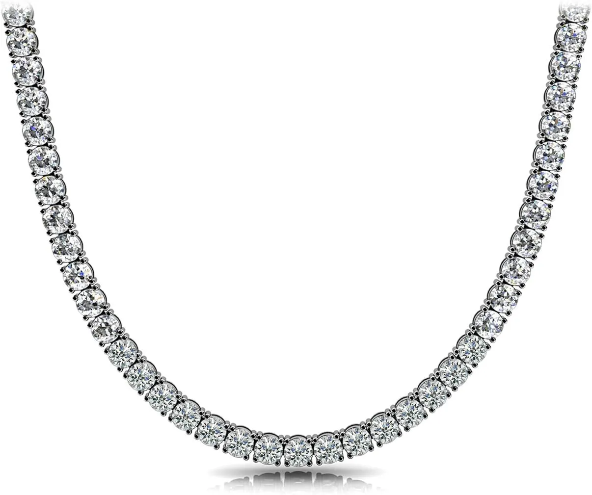 14K White Gold Lab-Grown Diamond Tennis Necklace (5.00  30.00 CTW) | Round-Cut Diamonds | F /VS1  | Prong Setting | 17" Necklace | Handcrafted in NYC