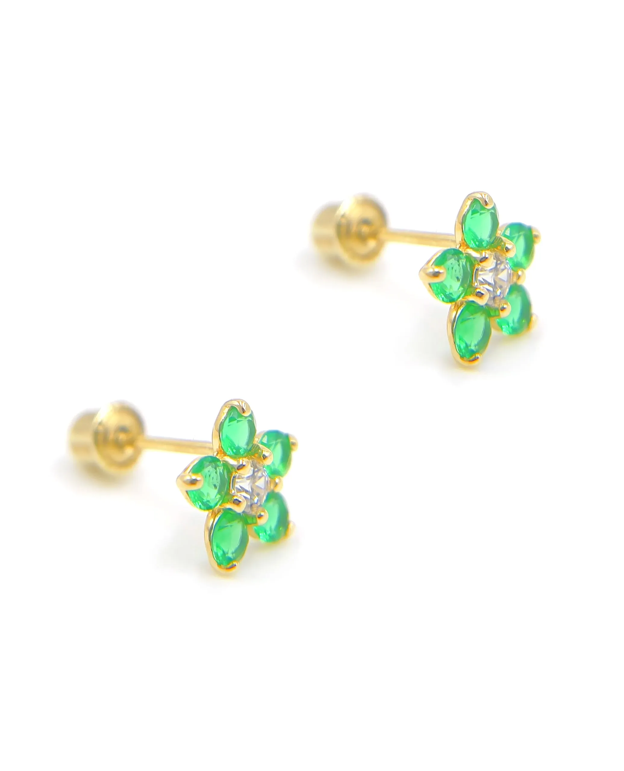 14k Yellow Gold Birthday Flower Earrings with Five Petals - May
