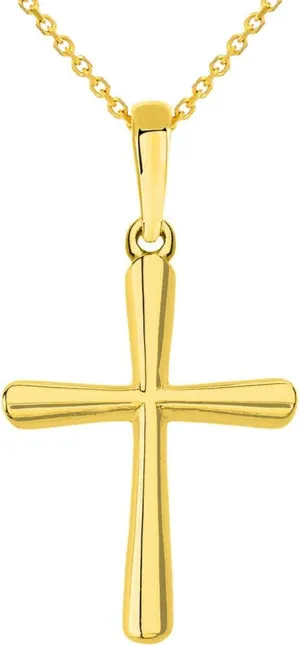14k Yellow Gold Slender Small Cross Charm Pendant Necklace