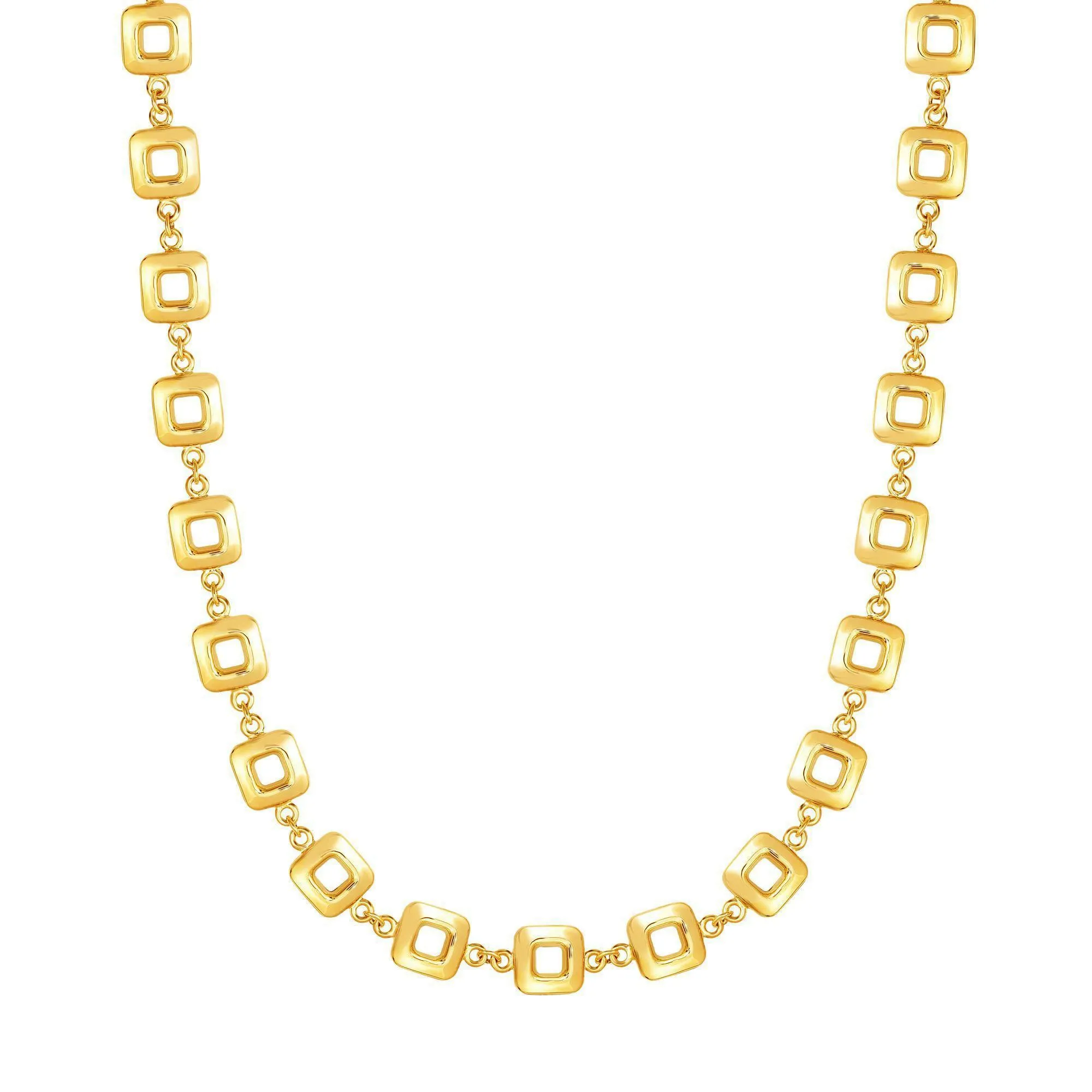 14k Yellow Gold Square Link Women's Necklace, 17"