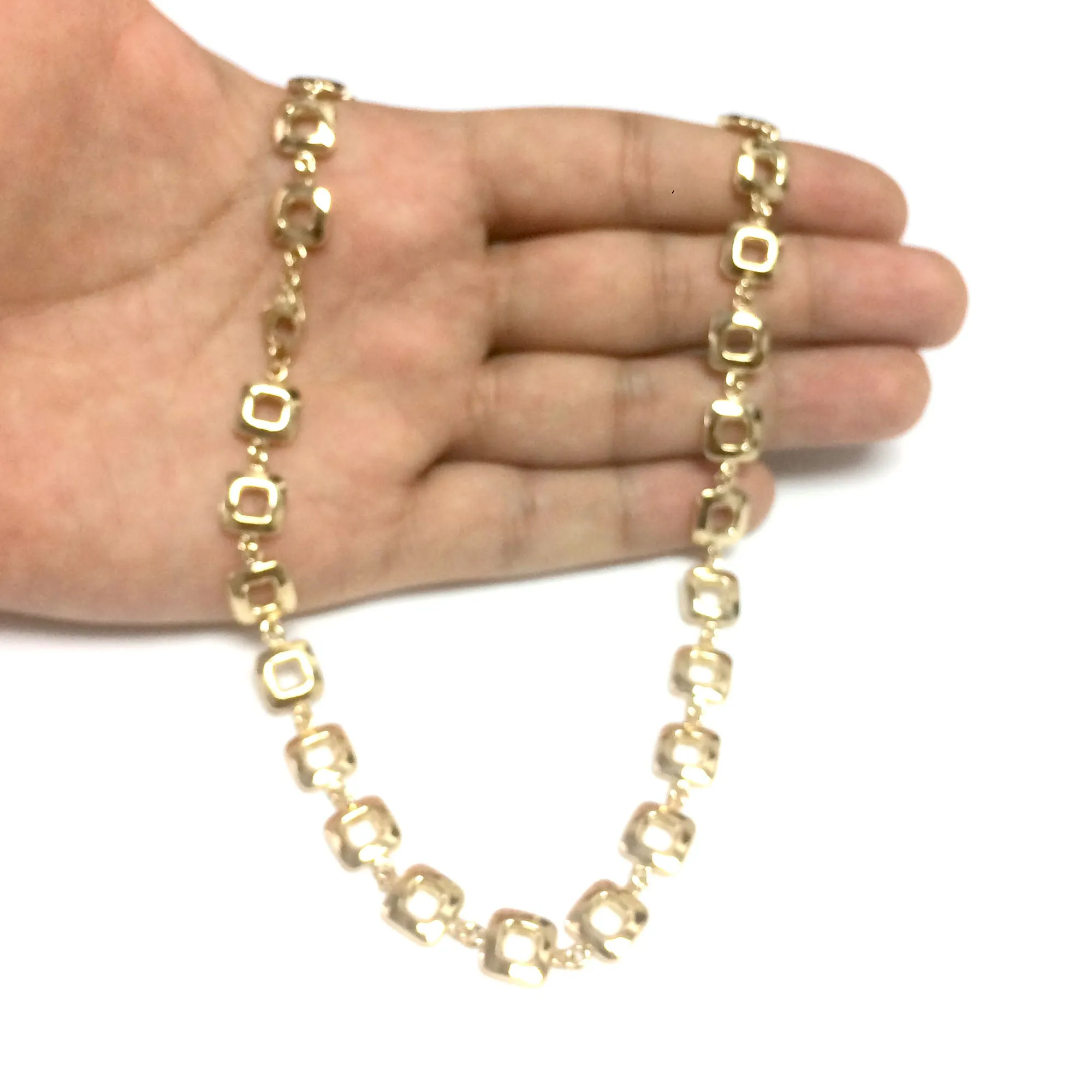 14k Yellow Gold Square Link Women's Necklace, 17"