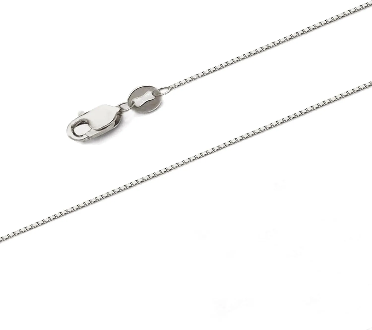 14k Yellow OR White OR Rose Gold Solid 1mm Box Link Chain Necklace with Lobster Claw Clasp, Ideal GIfts for Women or Men