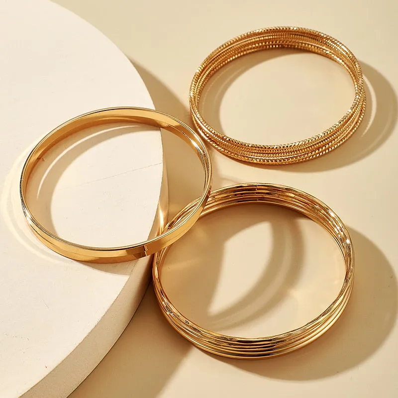 14pcs/sets Punk Gold Color Bracelets for Women Trendy Alloy Metal Bangle Bohemian Jewelry Accessories