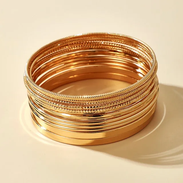 14pcs/sets Punk Gold Color Bracelets for Women Trendy Alloy Metal Bangle Bohemian Jewelry Accessories