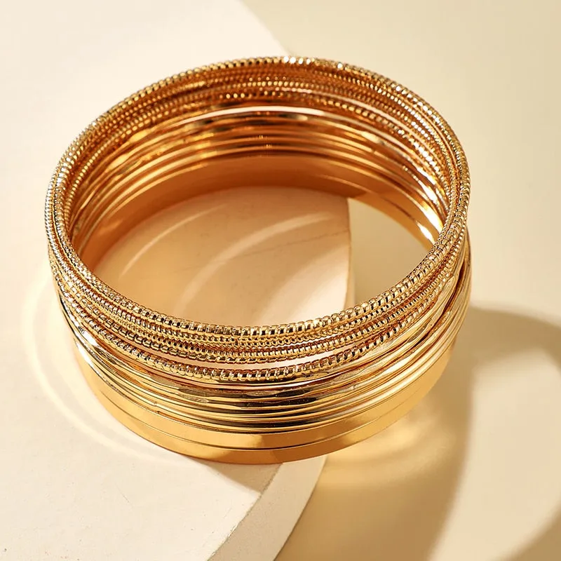 14pcs/sets Punk Gold Color Bracelets for Women Trendy Alloy Metal Bangle Bohemian Jewelry Accessories