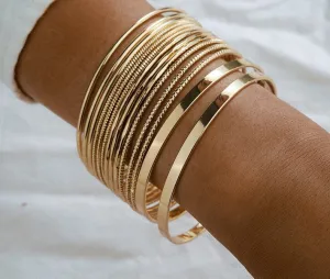 14pcs/sets Punk Gold Color Bracelets for Women Trendy Alloy Metal Bangle Bohemian Jewelry Accessories