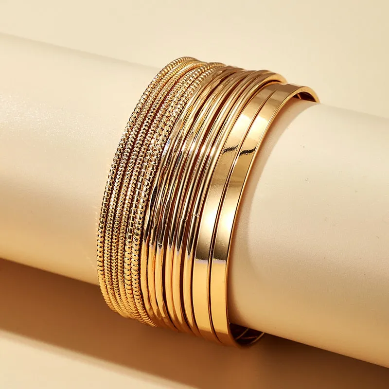 14pcs/sets Punk Gold Color Bracelets for Women Trendy Alloy Metal Bangle Bohemian Jewelry Accessories