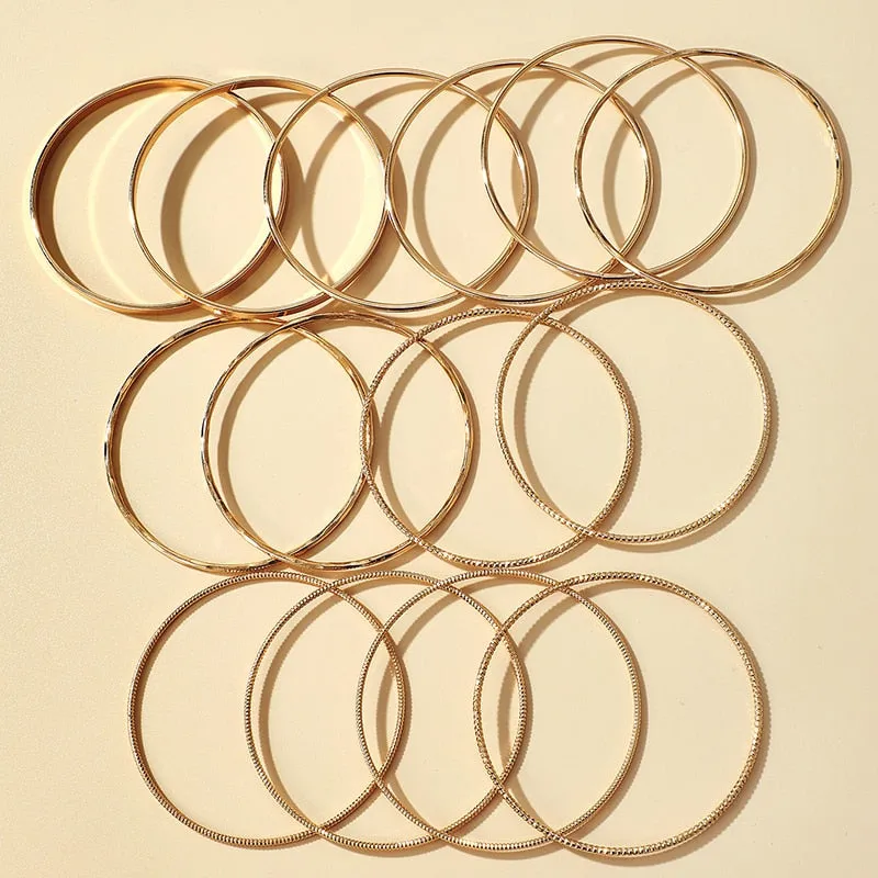 14pcs/sets Punk Gold Color Bracelets for Women Trendy Alloy Metal Bangle Bohemian Jewelry Accessories