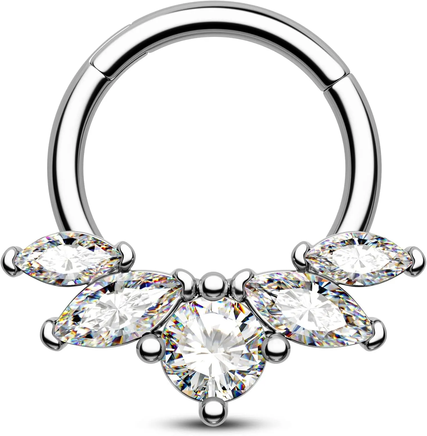 16G Septum Ring Surgical Steel Daith Earrings Dragonfly Clear CZ Septum Daith Piercing Jewelry 8MM/10MM Silver Cartilage Hoop Earring