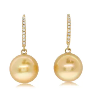 18ct Yellow Gold Diamond & Golden Pearl Earrings