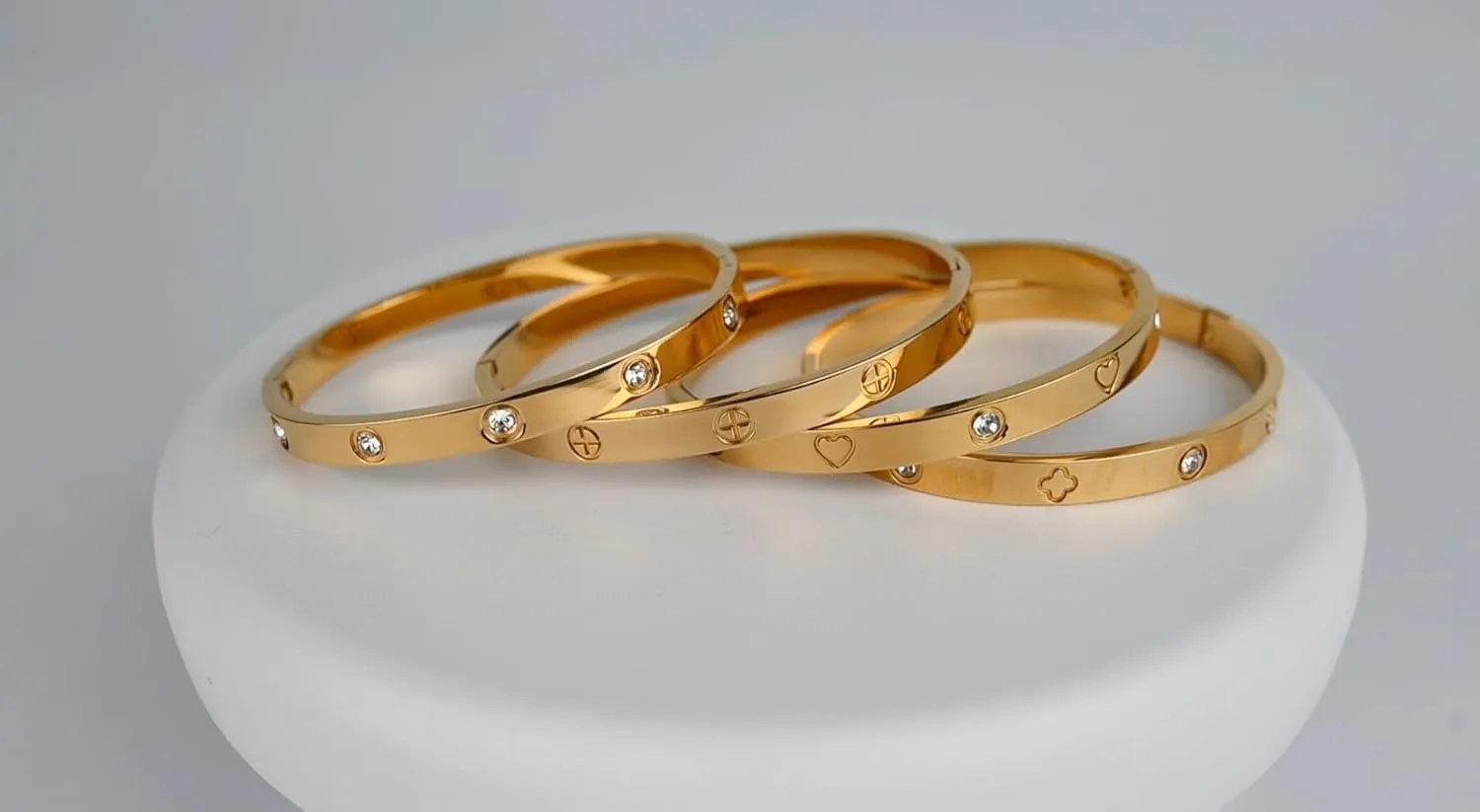18k Gold Plated Bracelet for Women, Non Tarnish Stainless Steel Jewelry with Crystal Cubic Zirconia Stones. Trendy Love Friendship Designer Bracelet Jewelry Gift.