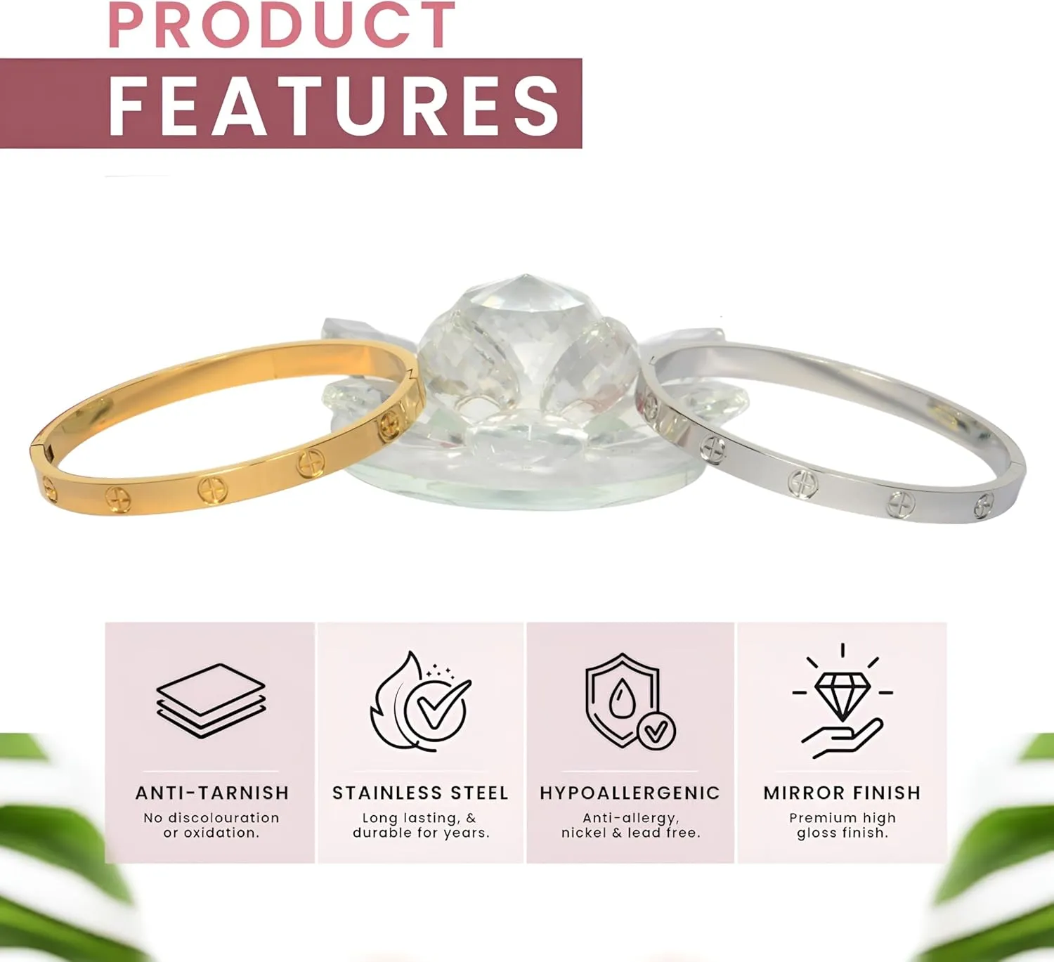 18k Gold Plated Bracelet for Women, Non Tarnish Stainless Steel Jewelry with Crystal Cubic Zirconia Stones. Trendy Love Friendship Designer Bracelet Jewelry Gift.