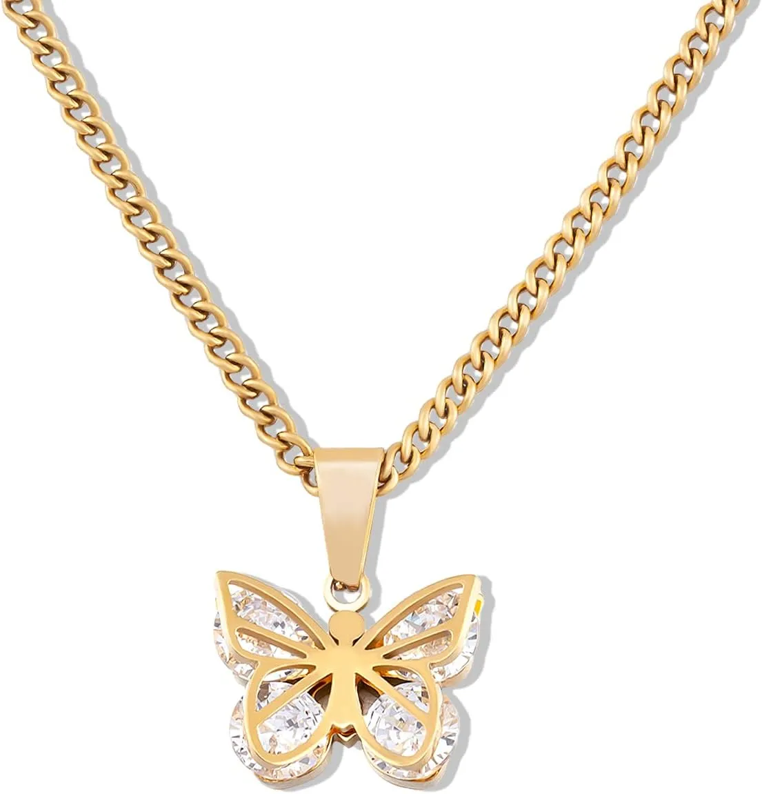 18K Gold Plated Butterfly Necklace, Dainty Cute Butterfly Pendant Necklace for Women, Minimalist Cubic Zirconia Jewelry, Anniversary Birthday Valentine's Day Christmas Gift