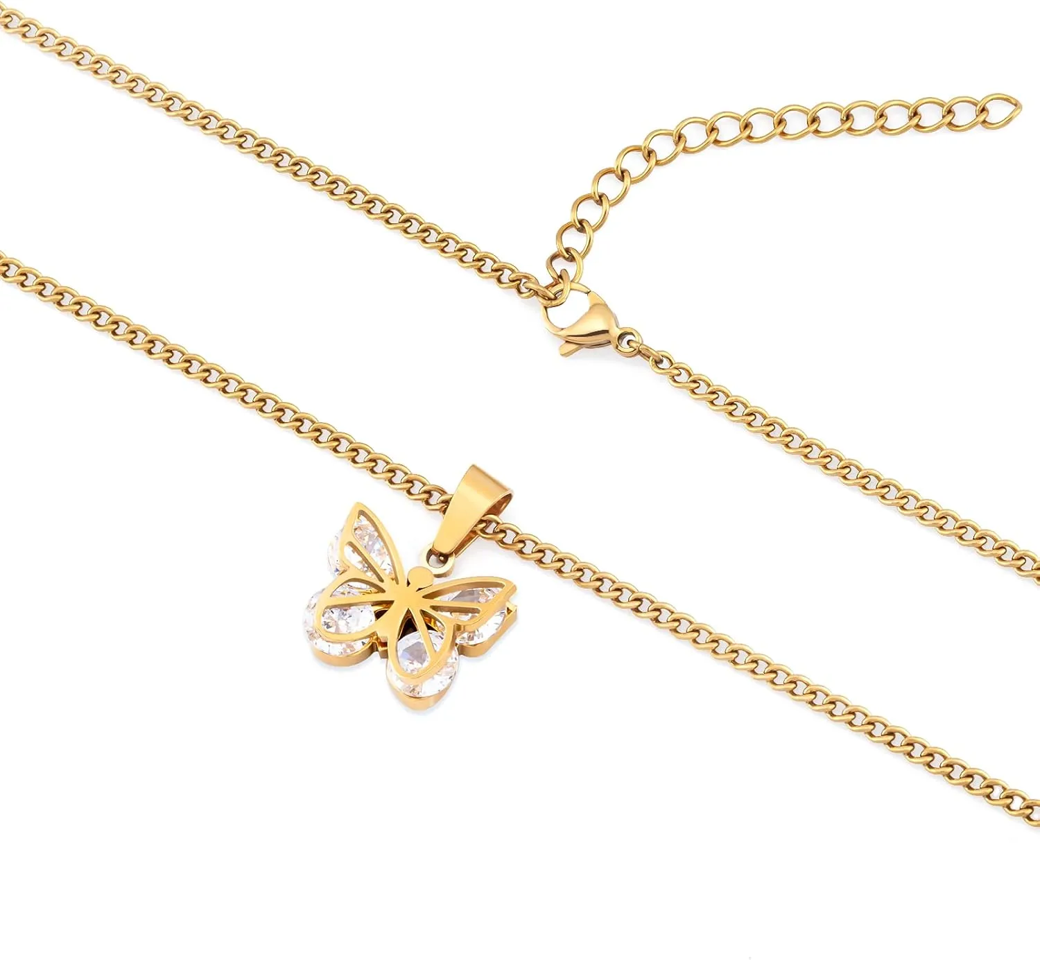 18K Gold Plated Butterfly Necklace, Dainty Cute Butterfly Pendant Necklace for Women, Minimalist Cubic Zirconia Jewelry, Anniversary Birthday Valentine's Day Christmas Gift