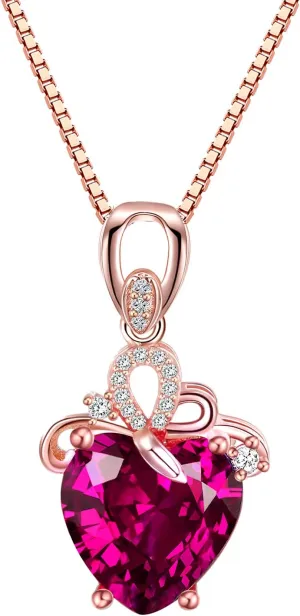 18K Rose Gold Plated Gems Pendant Necklaces for Women, Heart Shaped Gems Jewelry, for Daily Wear or a Gift