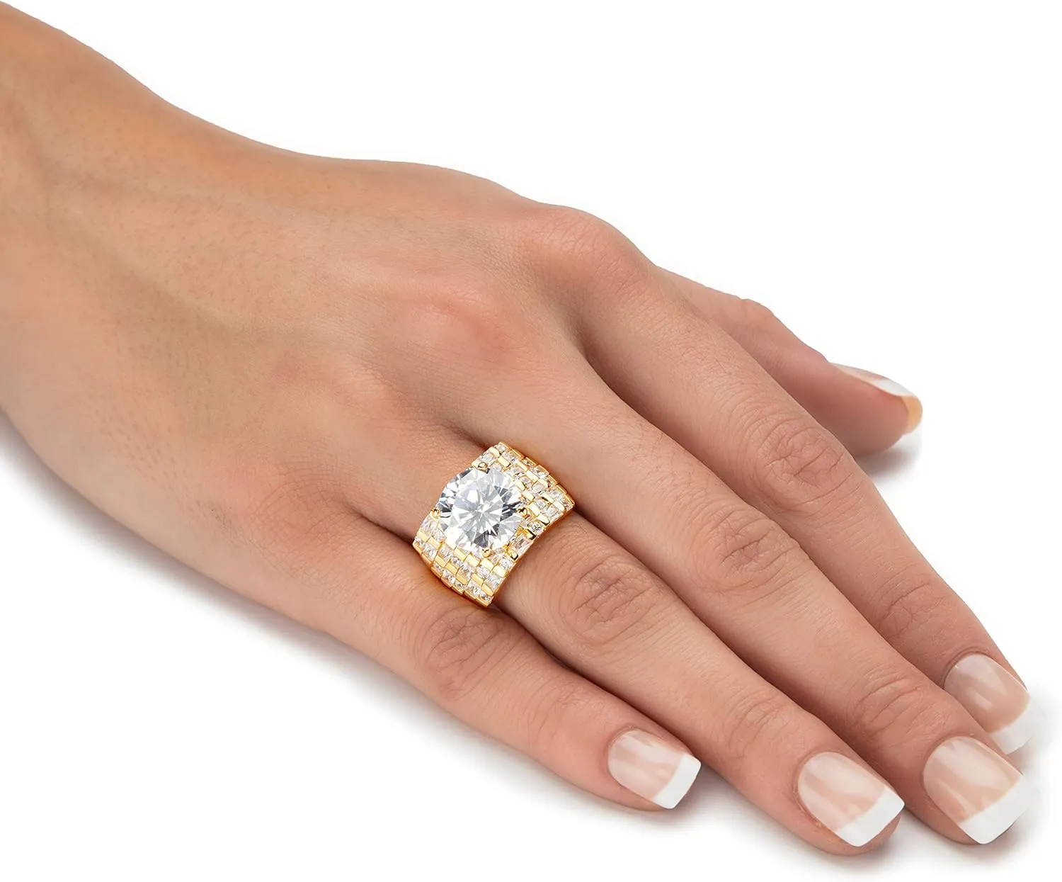 18K Yellow Gold over Sterling Silver Round Cubic Zirconia Multi Row Ring