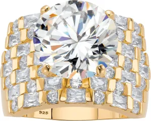 18K Yellow Gold over Sterling Silver Round Cubic Zirconia Multi Row Ring