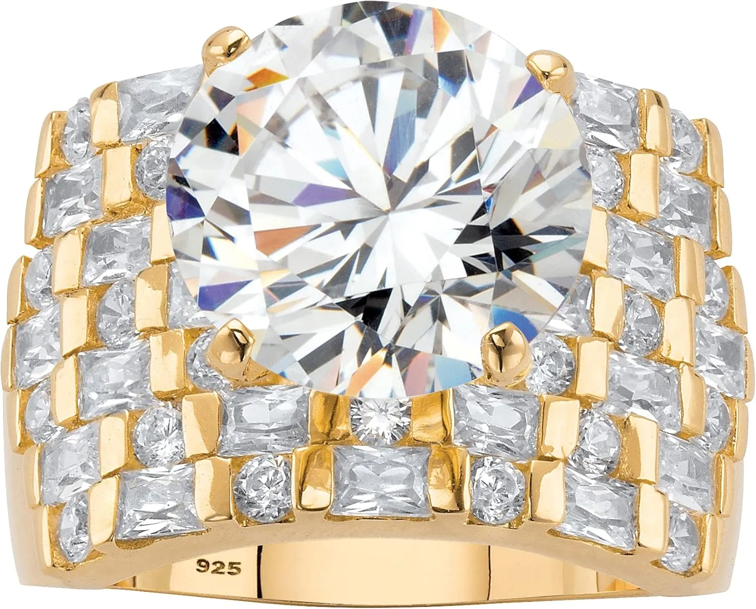 18K Yellow Gold over Sterling Silver Round Cubic Zirconia Multi Row Ring