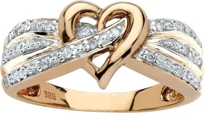 18K Yellow Gold over Sterling Silver Round Genuine Diamond Heart Promise Ring (1/10 cttw, I Color, I3 Clarity)