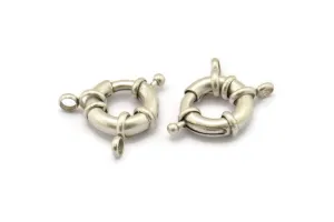 19mm Spring Ring Clasps, 2 Antique Silver Plated Brass Round Spring Ring Clasps with 2 Loops (19mm) BS 2362