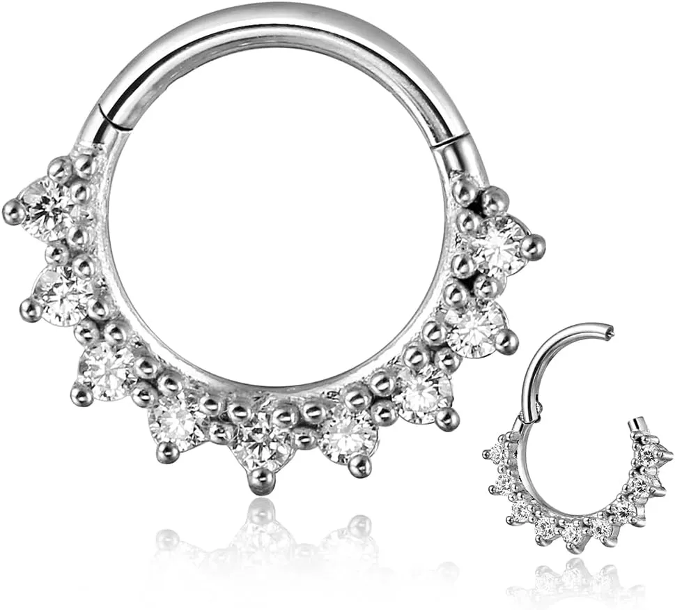 1Pack 16G/8mm Surgical Stainless Steel Segment Nose Rings,Cartilage Clicker Hoop Earrings for Rook,Daith,Tragus, Gold Silver septum rings for men and women