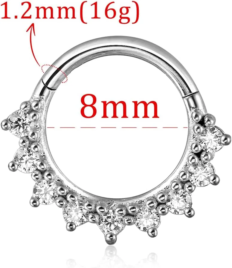 1Pack 16G/8mm Surgical Stainless Steel Segment Nose Rings,Cartilage Clicker Hoop Earrings for Rook,Daith,Tragus, Gold Silver septum rings for men and women