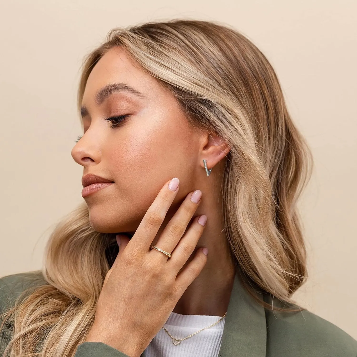 2 Pairs 14K Gold Plated Minimalist Geometric Triangle Huggies Hoop Earrings, V Shaped Hoop Earrings for Women Gift 1.3cm/1.8cm, gold and silver