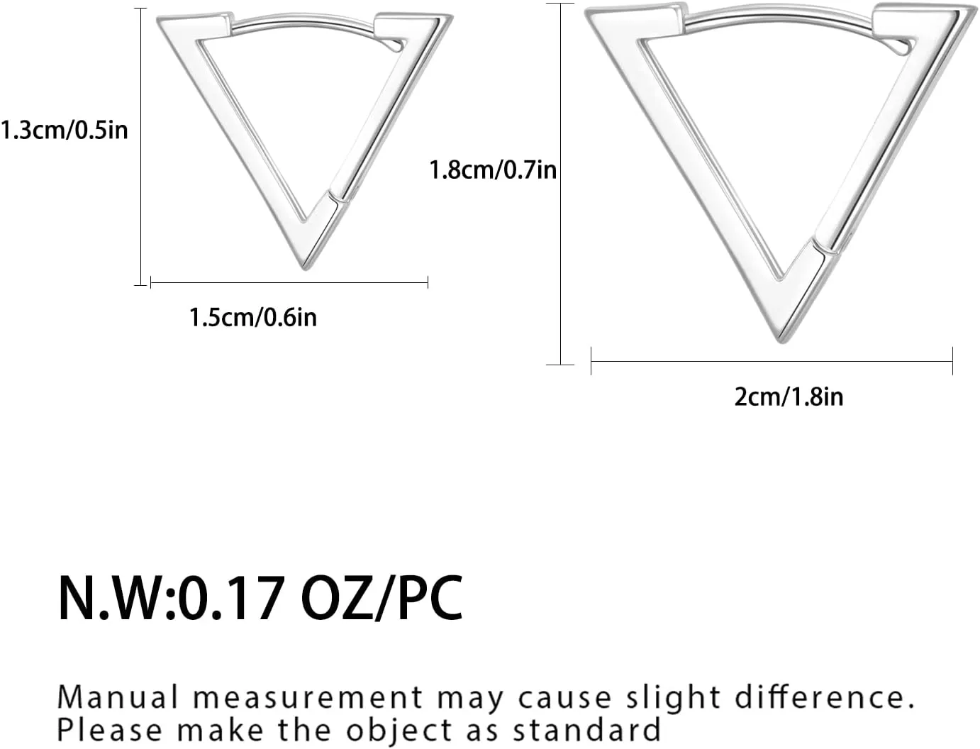 2 Pairs 14K Gold Plated Minimalist Geometric Triangle Huggies Hoop Earrings, V Shaped Hoop Earrings for Women Gift 1.3cm/1.8cm, gold and silver