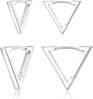 2 Pairs 14K Gold Plated Minimalist Geometric Triangle Huggies Hoop Earrings, V Shaped Hoop Earrings for Women Gift 1.3cm/1.8cm, gold and silver