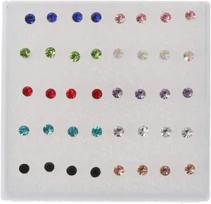 20 Pairs Colorful Faux Rhinestone Plastic Ear Studs Hypoallergenic Earrings Mixed Colors 3mm