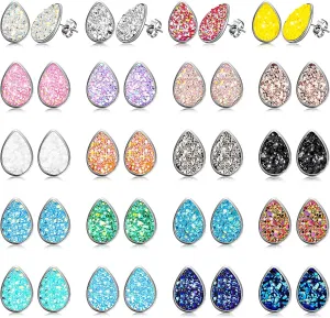 20 Pairs Druzy Stud Earrings Set Stainless Steel Earrings Pierced Earrings Jewelry for Women