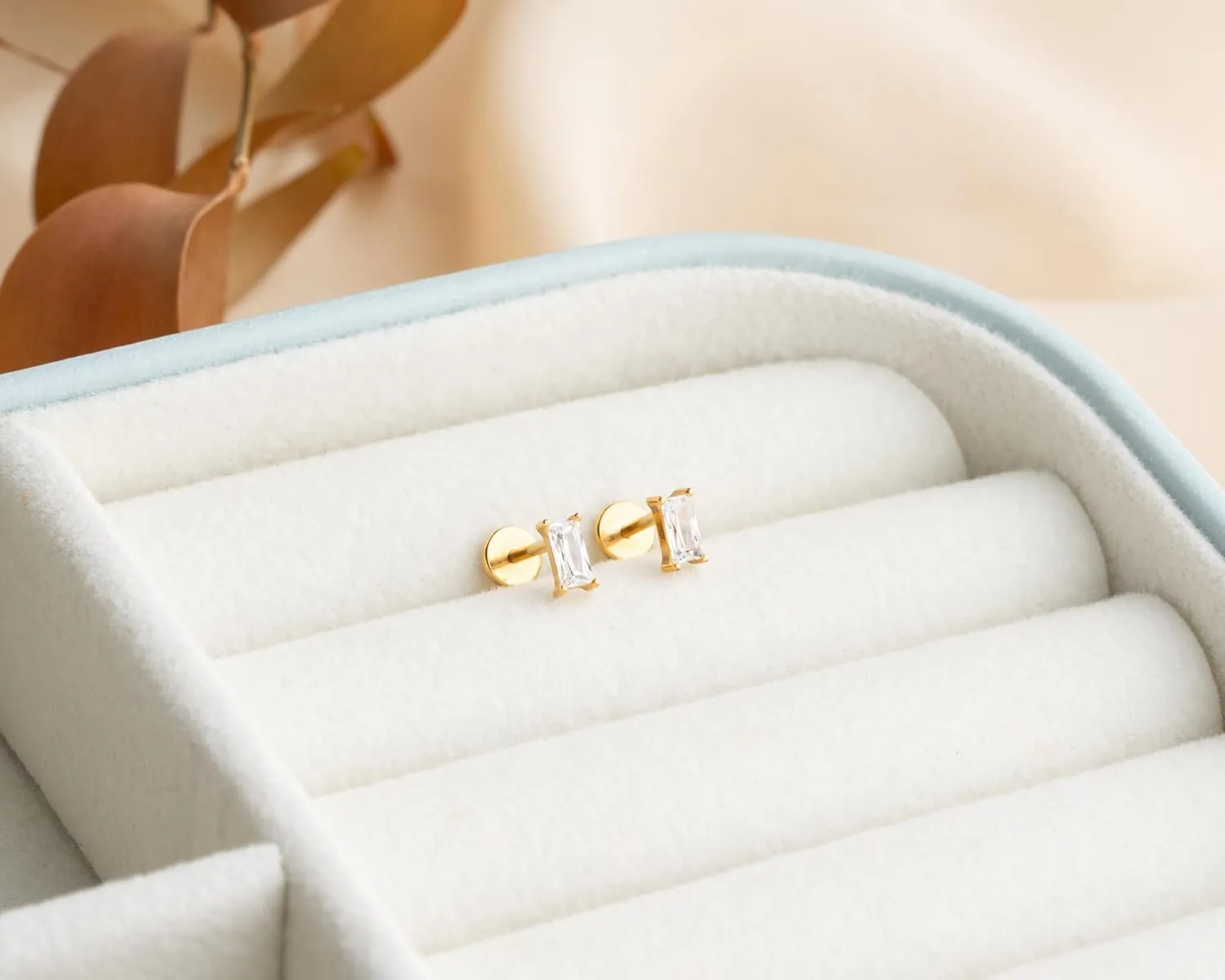 20G Titanium Baguette Push Pin Labret Threadless Flat Back Stud Earring Tragus Rectangle CZ Helix Cartilage Stud for Women and Men Hypoallergenic Minimalist Earrings