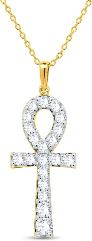 2.95 CT Round Shape Lab-created Diamonds Ankh Cross Religious Pendant Necklace for Women's in 925 Sterling Silver 14K Gold Over Gift for Womens