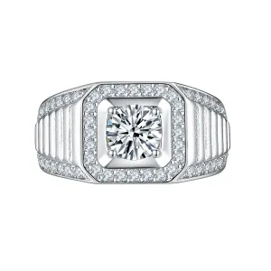 2CTW Clear CZ Halo Square Princess Cut Men's Stainless Steel Engagement Ring