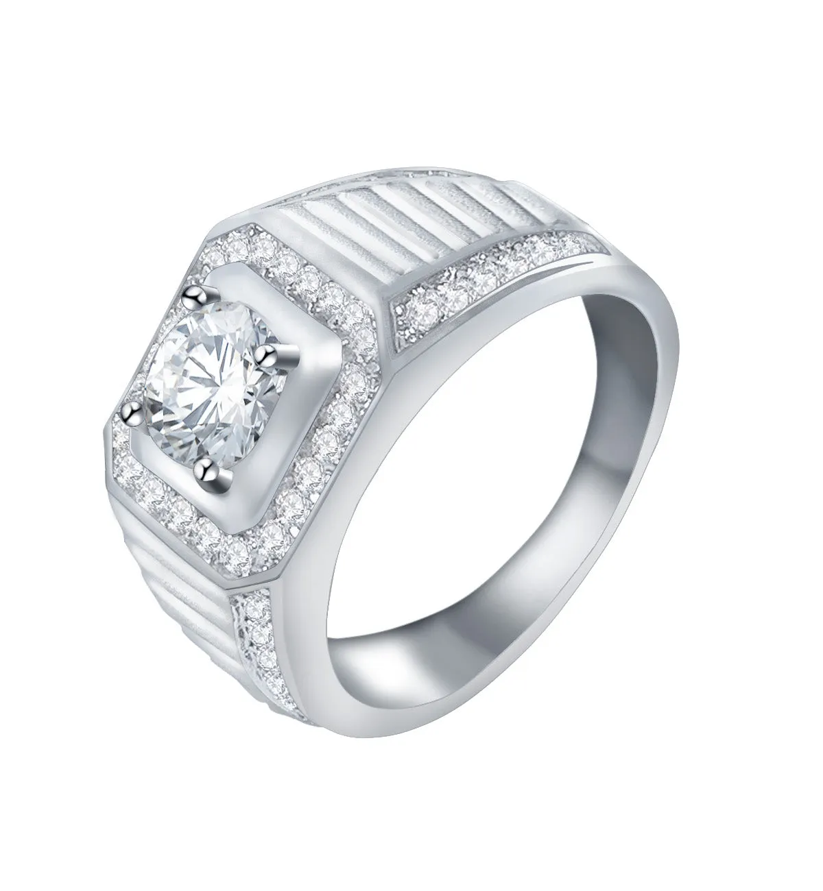 2CTW Clear CZ Halo Square Princess Cut Men's Stainless Steel Engagement Ring