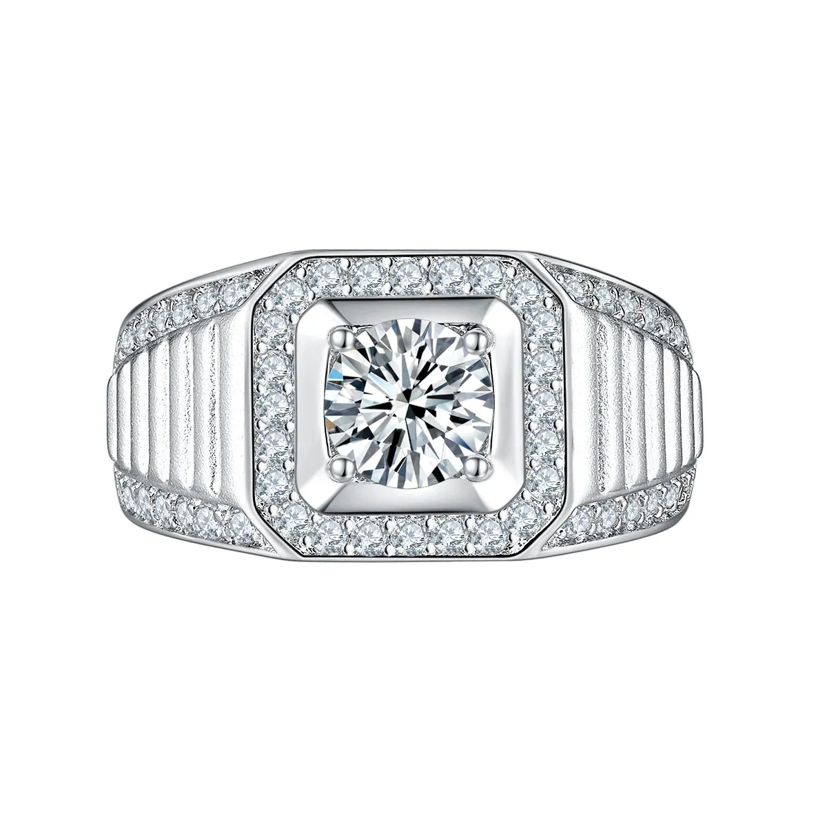 2CTW Clear CZ Halo Square Princess Cut Men's Stainless Steel Engagement Ring