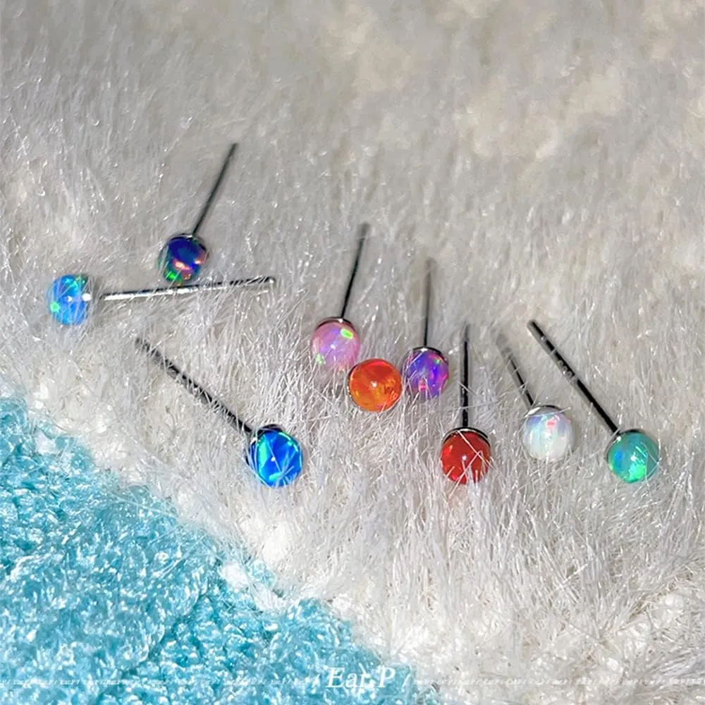 2mm Opal Stud Earrings Sterling Silver 925 Colorful Stone Tiny Ball Cartilage Earrings Tragus Studs Piercing Barbell Mini Small Earrings Dainty Jewelry for Women Girls Sensitive Ears