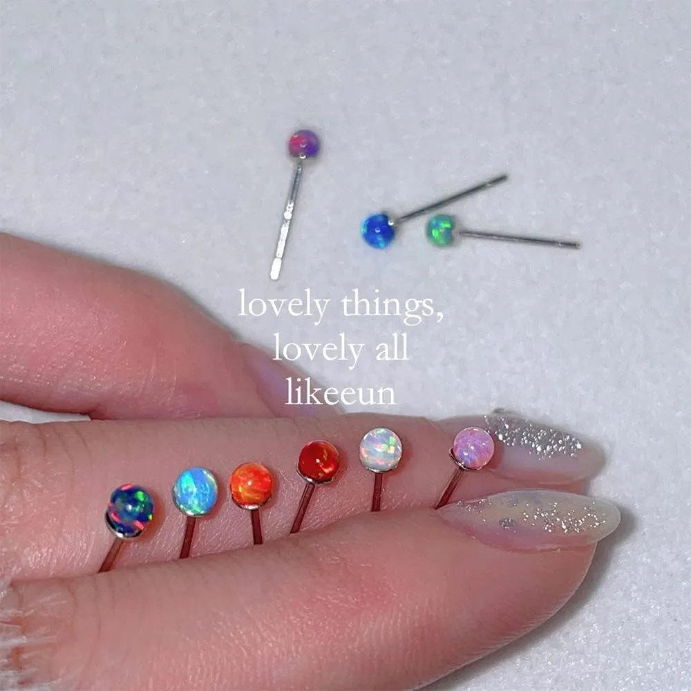 2mm Opal Stud Earrings Sterling Silver 925 Colorful Stone Tiny Ball Cartilage Earrings Tragus Studs Piercing Barbell Mini Small Earrings Dainty Jewelry for Women Girls Sensitive Ears