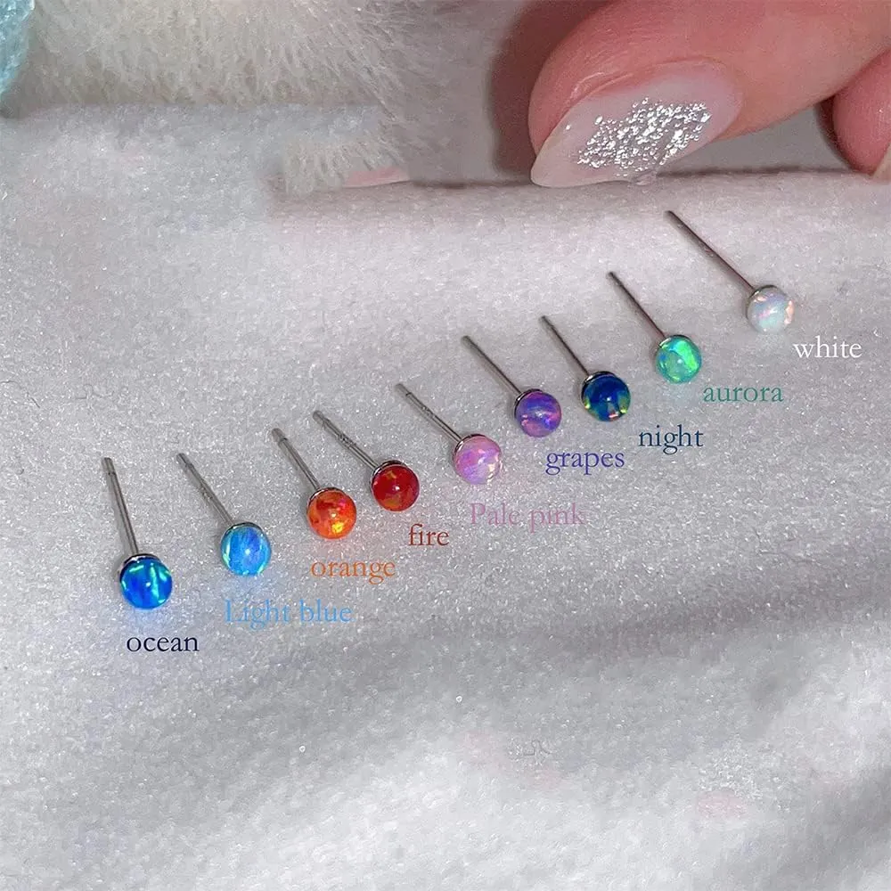 2mm Opal Stud Earrings Sterling Silver 925 Colorful Stone Tiny Ball Cartilage Earrings Tragus Studs Piercing Barbell Mini Small Earrings Dainty Jewelry for Women Girls Sensitive Ears