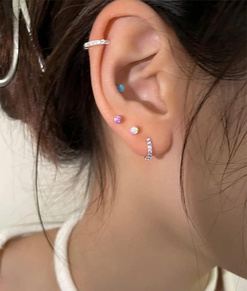 2mm Opal Stud Earrings Sterling Silver 925 Colorful Stone Tiny Ball Cartilage Earrings Tragus Studs Piercing Barbell Mini Small Earrings Dainty Jewelry for Women Girls Sensitive Ears