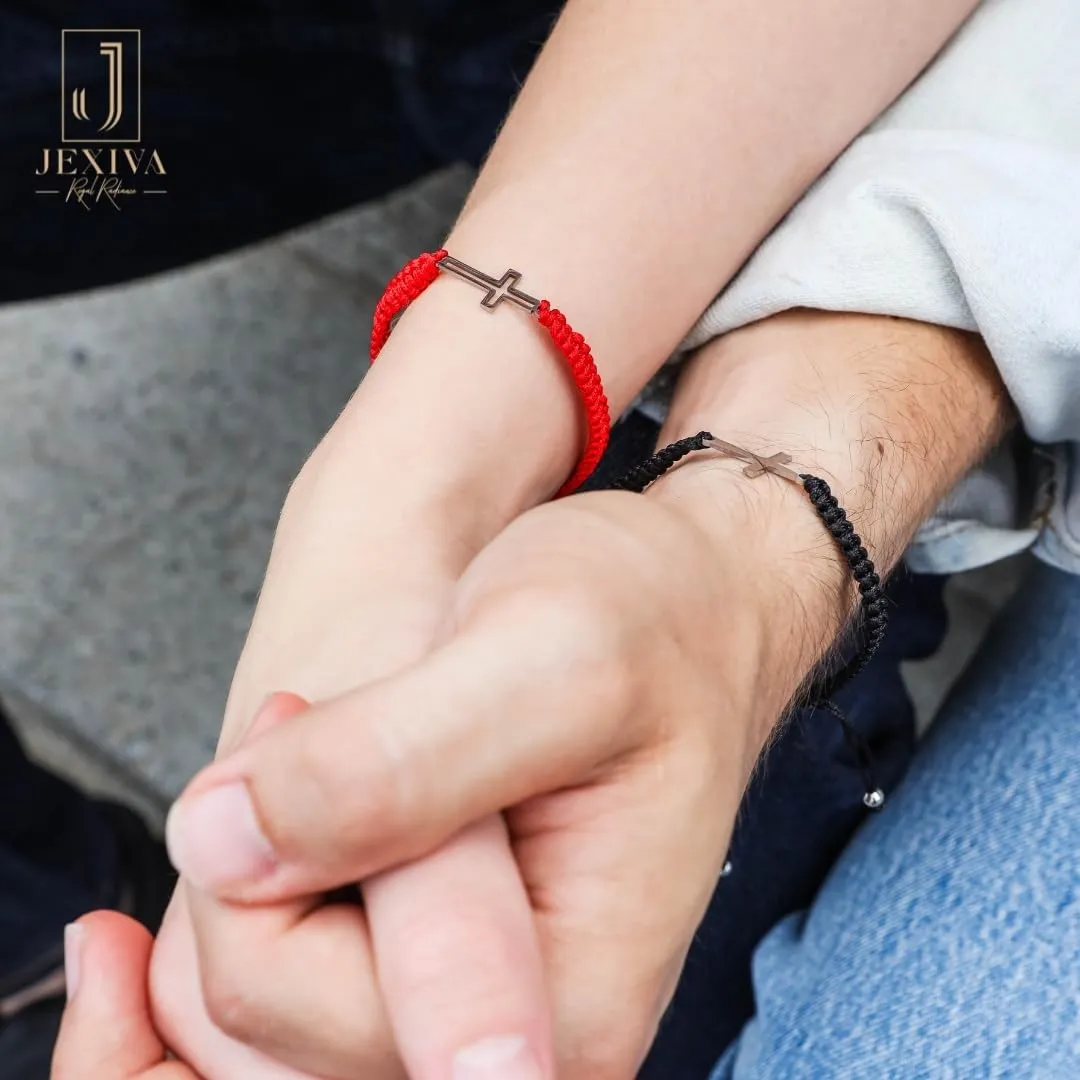 2Pcs Adjustable Couples Bracelet - Christian Cross - Stainless Steel - Strong Woven Rope - Couples, Family & Friendship Bracelet for Men & Women Gift