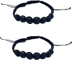 2PCS Mens Bracelets 6mm Bracelet Lava Rock Beads Stone Trendy Jewelry set Woven adjustable men's bracelet, friendship bracelet