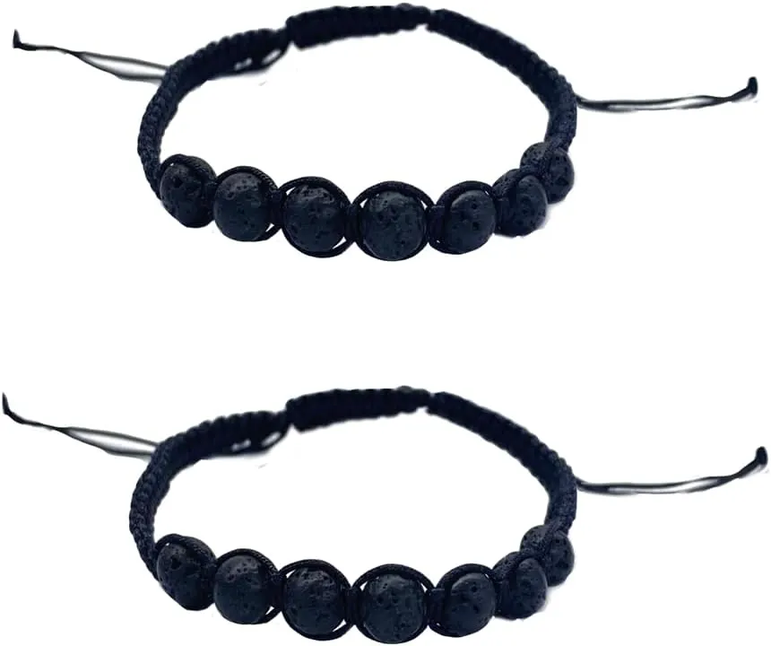 2PCS Mens Bracelets 6mm Bracelet Lava Rock Beads Stone Trendy Jewelry set Woven adjustable men's bracelet, friendship bracelet