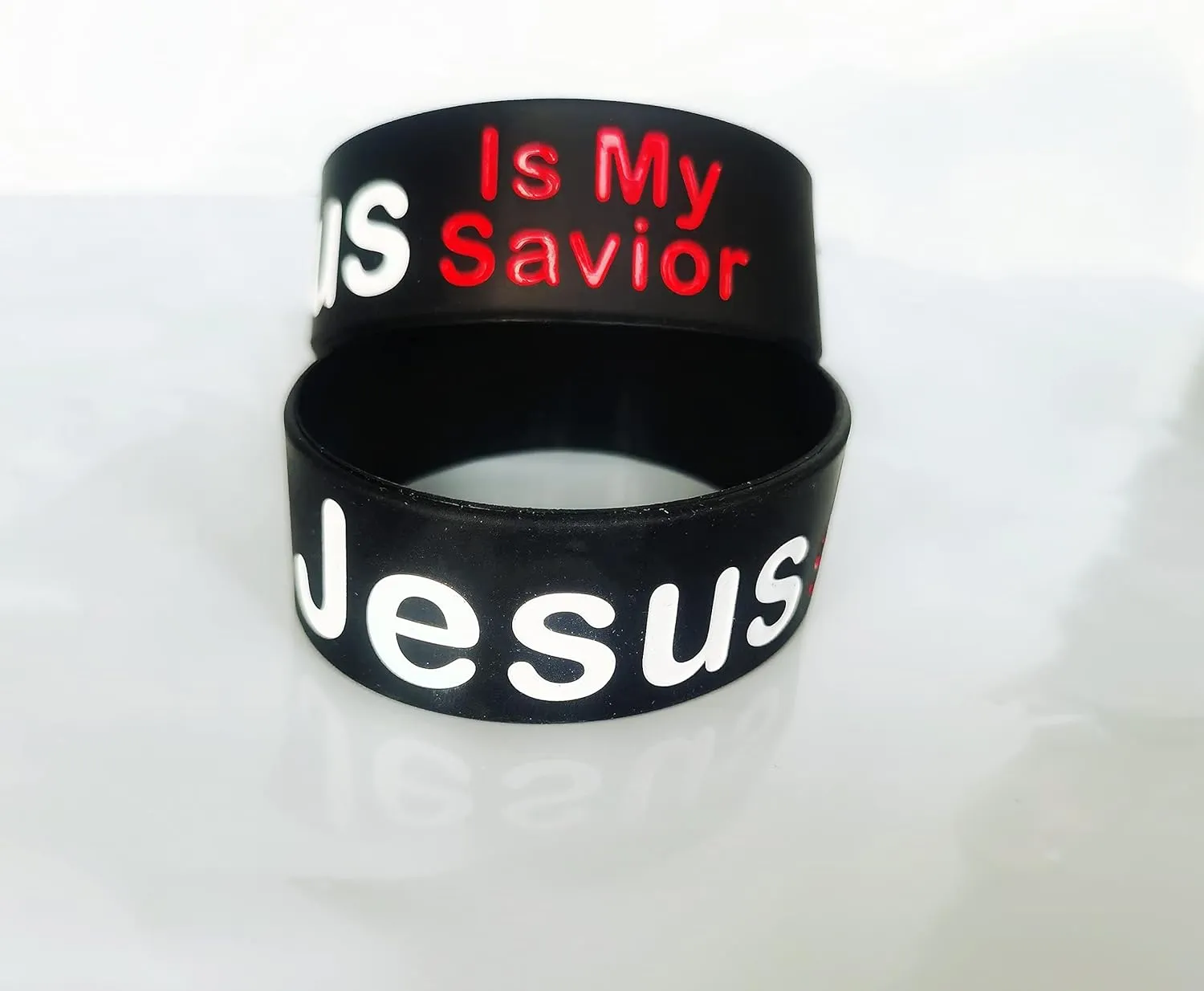 2Pcs Mens Womens Christian Silicone Wristband Jesus is My Savior Rubber Cuff Bracelets Religious God Blessed Jewelry for Birthday Baptism Black
