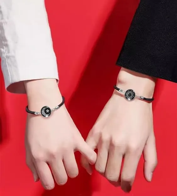 2PCS Sun And Moon Bracelet for Women Glow In The Dark Sun Moon Star Bracelet Handmade Black/Red Braided Rope Bracelet for Men/Women for Their Closest Friends