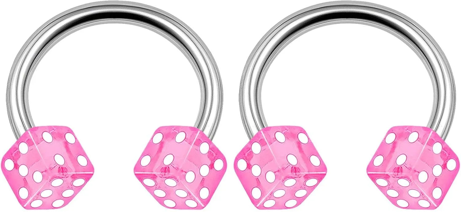 2PCS Surgical Steel Horseshoe Hoop 14 Gauge 3/8 10mm 4mm Dice Acrylic Eyebrow Earrings Labret Piercing Jewelry Choose Colors