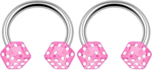 2PCS Surgical Steel Horseshoe Hoop 14 Gauge 3/8 10mm 4mm Dice Acrylic Eyebrow Earrings Labret Piercing Jewelry Choose Colors