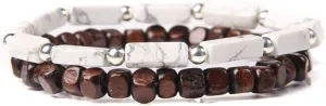 2pcs/set Men Bracelet Wood Beads Cross Pendant 7 Healing Balance Lava Bracelet for Women Prayer Buddha Jewelry Gifts (Metal Color: White howlite - Length: 17CM)
